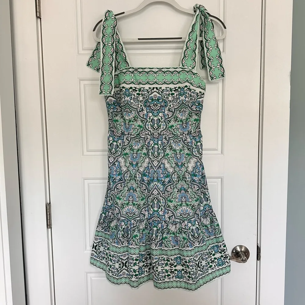 Shoshanna  Raleigh Tiered Square-Neck Mini Dress, Mint Green | Size 2 - Image 3