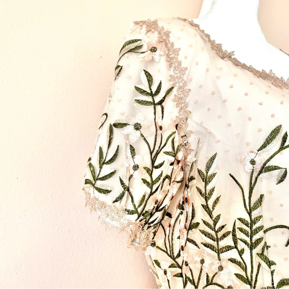 Belle Terre Cream, Blush, Tan, Green Lace Embroidered Floral Dot Tulle Dress. Pink Size XXL - Image 3