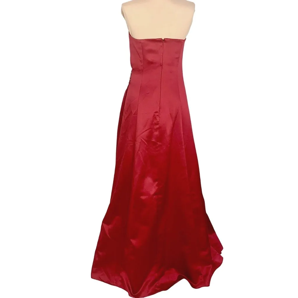 Apple Red Strapless Bridesmaid Gown Prom Side Drape Brooch Davids Bridal #8567 - Image 6