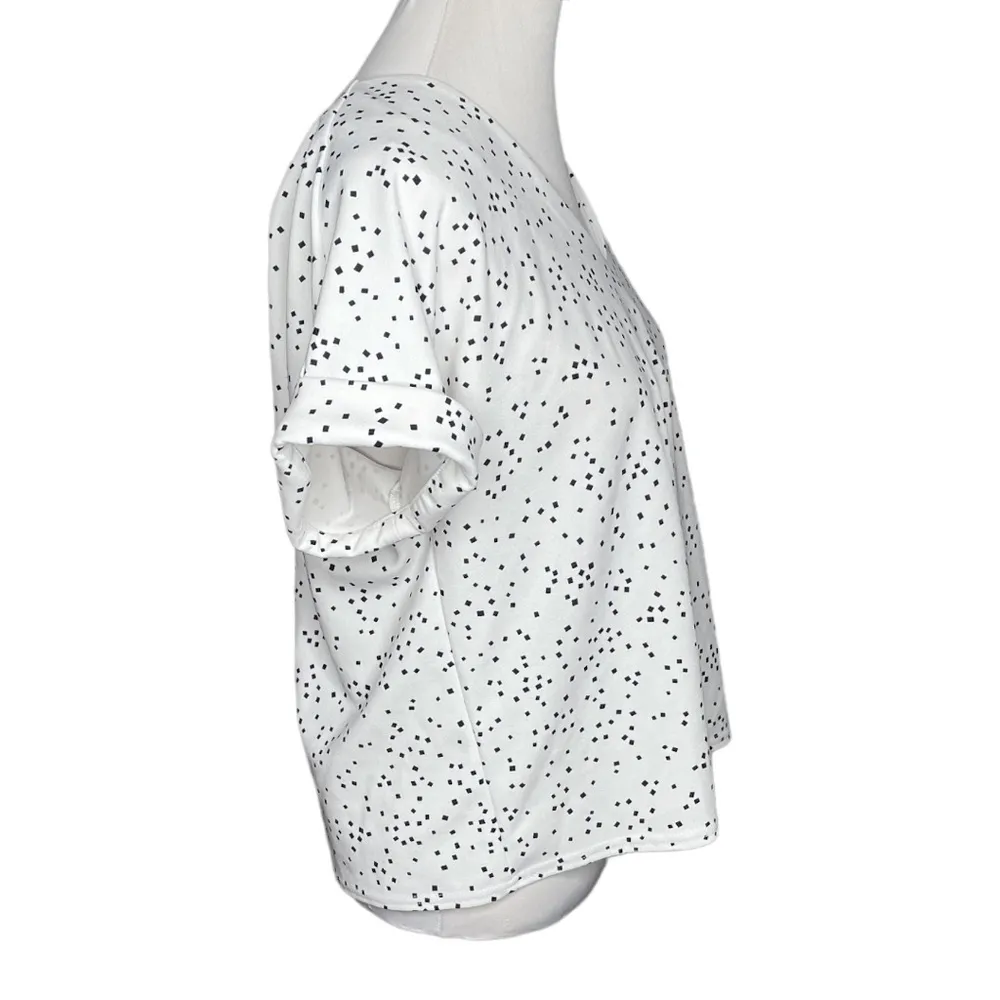 Melloday Square Dots Short Sleeve Blouse with Back Zipper White Medium - Image 3
