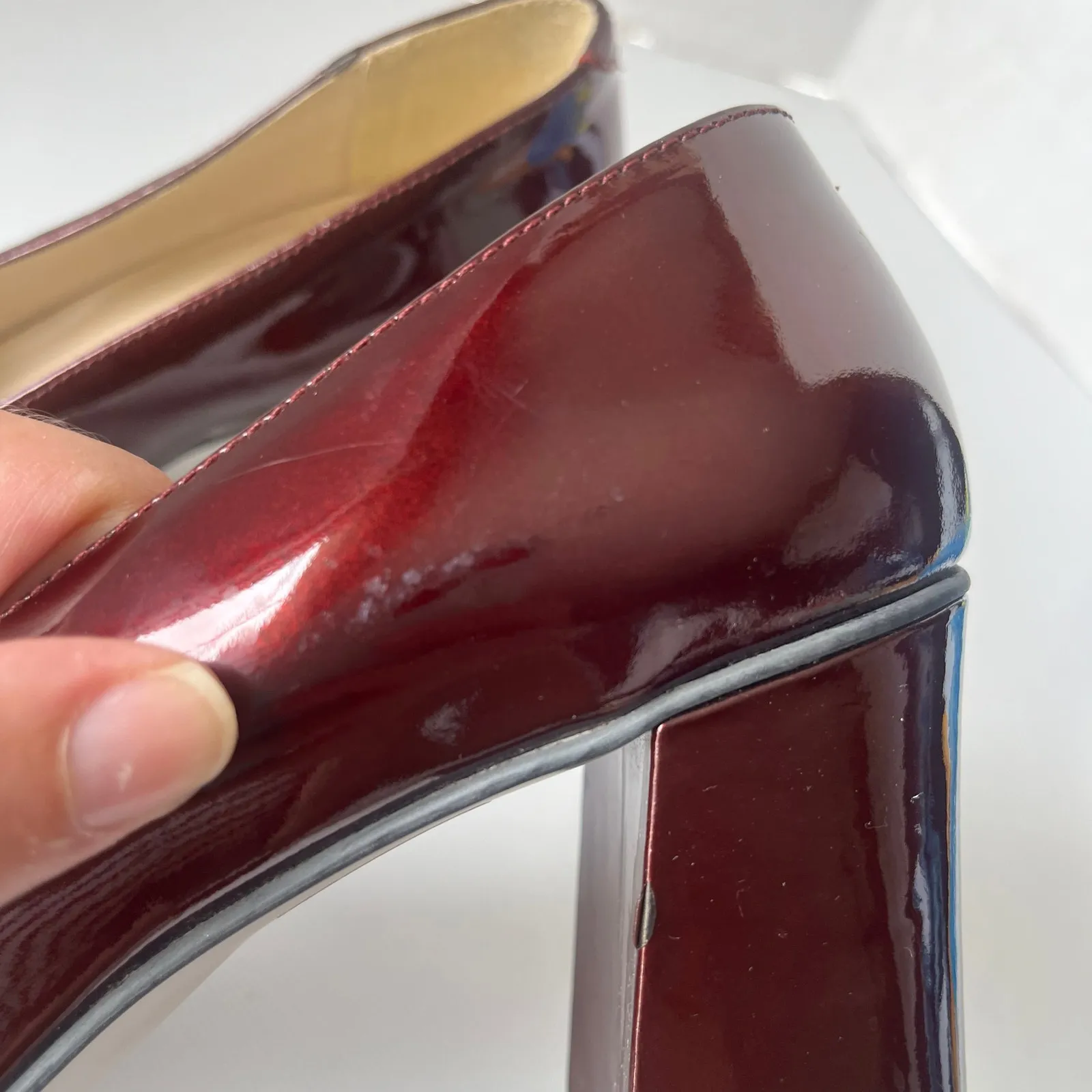 Vtg Precis 90s Patent Peep Toe Womens Shoes Sz 7.5 Chunky Heel Retro Y2K Square Red - Image 9