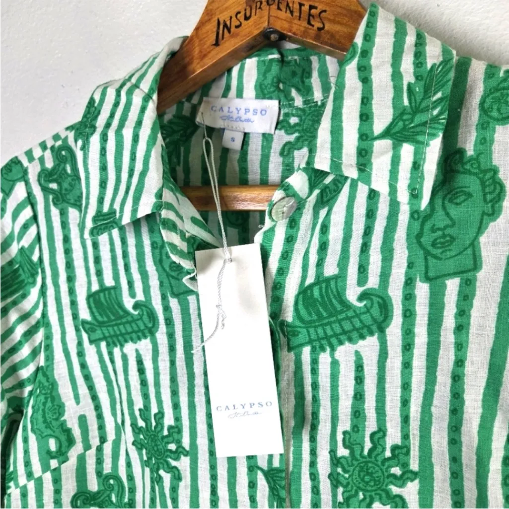 NWT Calypso St. Barth Greek Green and Cream Patterned Blouse size small - Image 11
