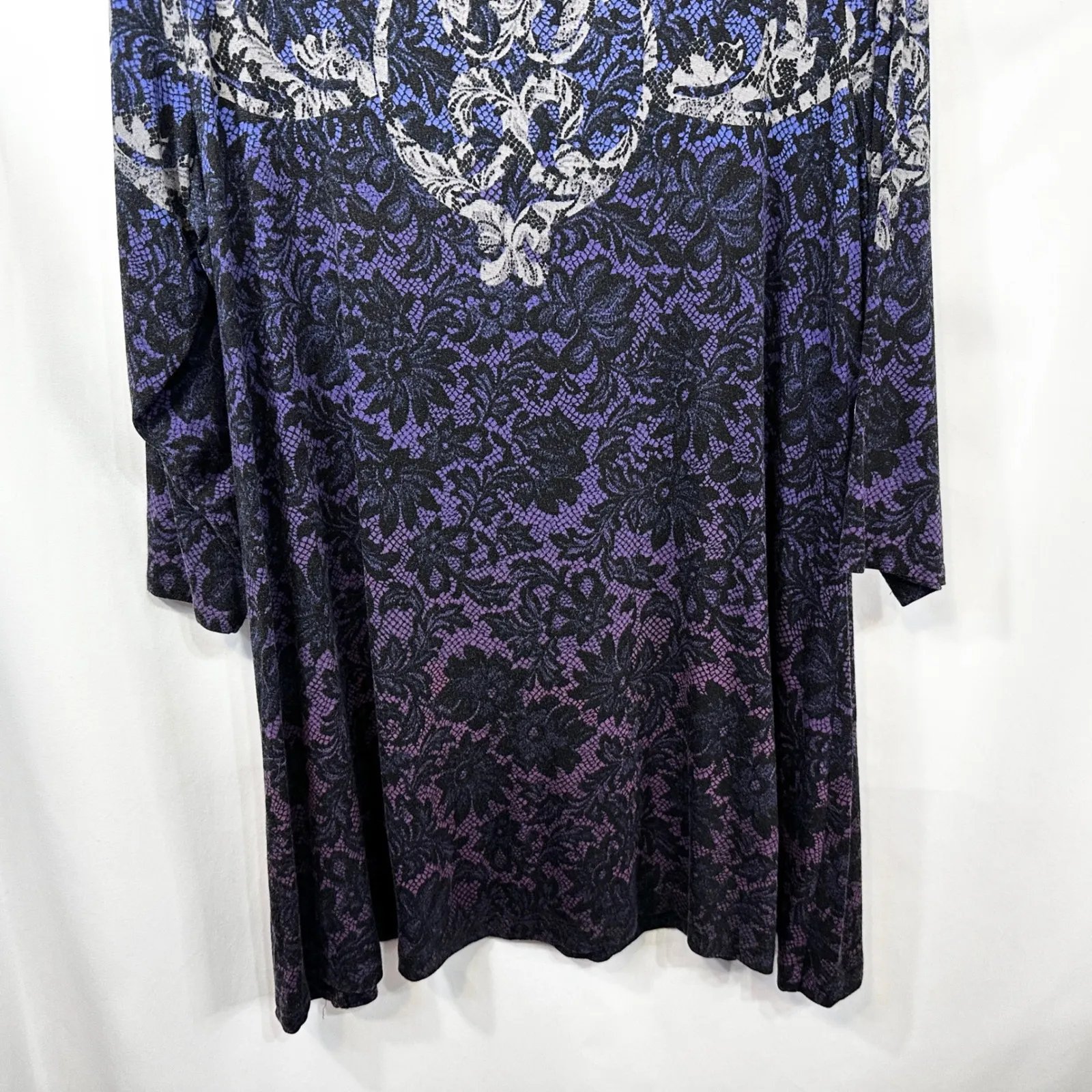 Soma XL Top Lounge Tunic Black Purple Lace‎ Print Ombre Long Sleeve Knit 191 - Image 5