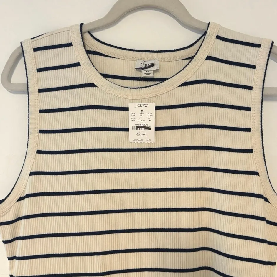 NWT J.Crew Striped Ribbed Knit Mixy Dress Navy Blue Size XL - Image 3
