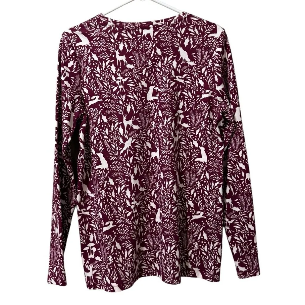 Kim Rogers Women Size Medium Long Sleeve Shirt‎ Deer Fox Print Stretch Holiday - Image 2