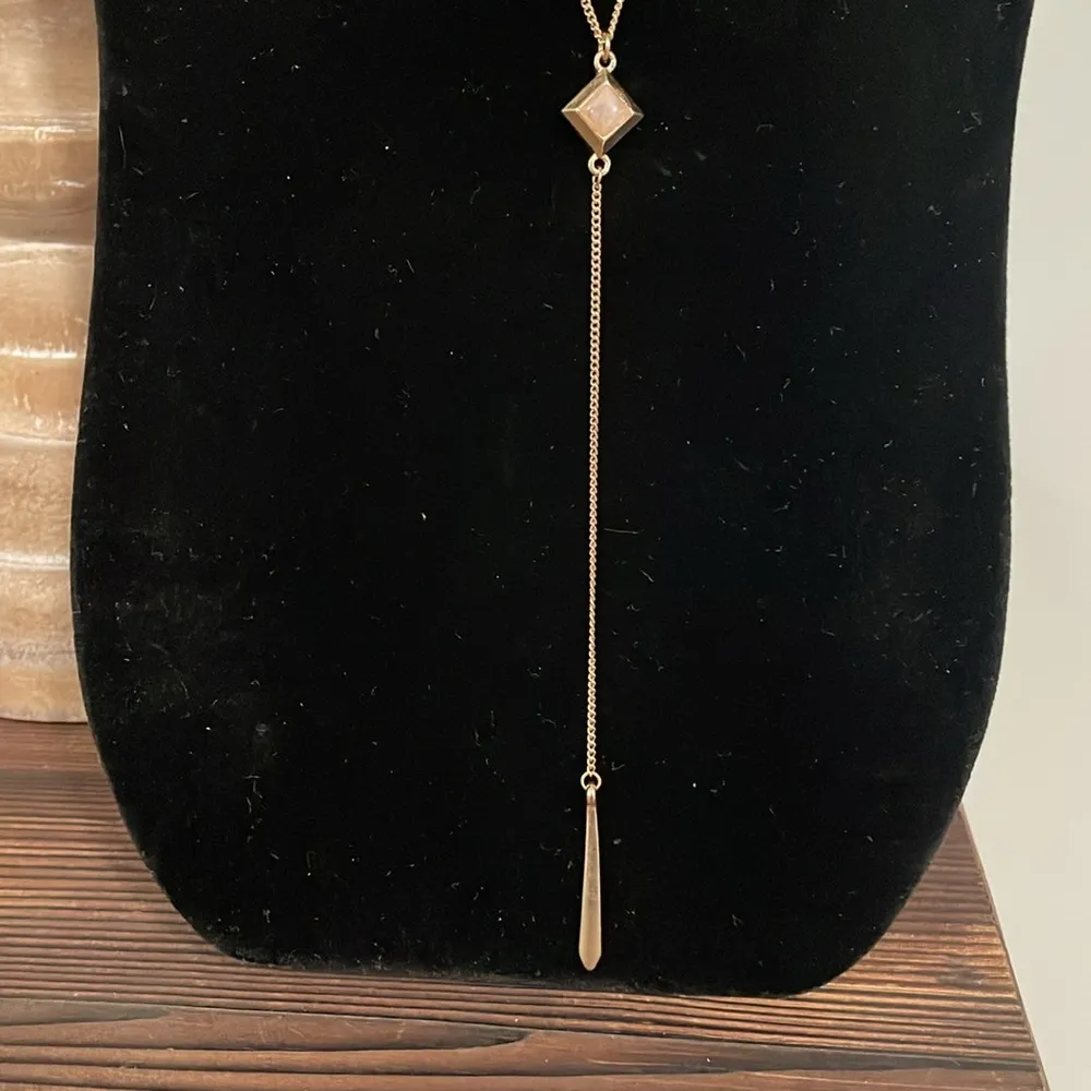 Gold tone triple strand rhinestone stone accent lariat necklace - Image 3