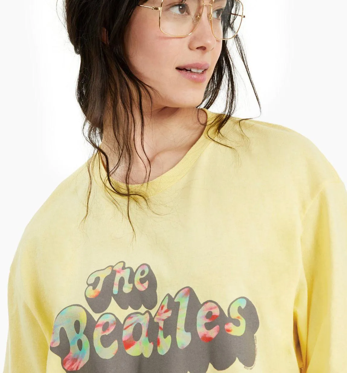 Junk Food The Beatles Cropped Graphic Tee in Yellow Size Large - Image 3