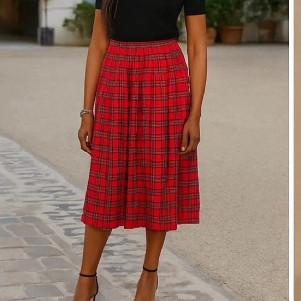 Vintage Preston & York Red Plaid Tartan Midi Skirt Med Pet Hong Kong Christmas - Image 11