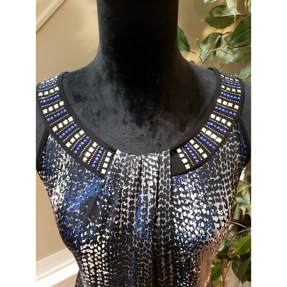 Ashley Stewart Beaded Sleeveless Top 18/20 Blue/Black Animal Print Pleats - Image 7