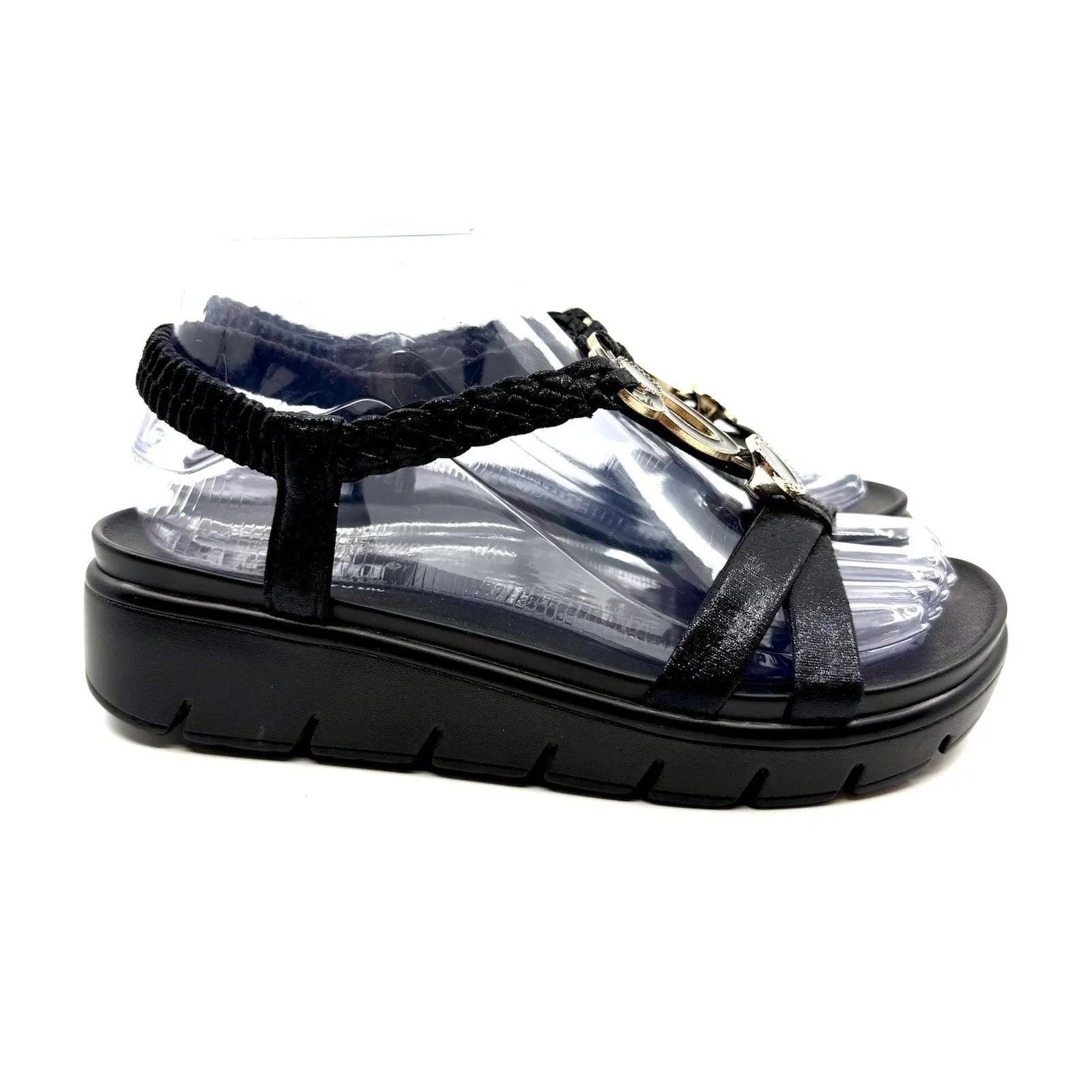 Alegria‎ ROZ-101 Black Jeweled Sandals Size 36 EU / US 6 Slip-On Comfort Wedge - Image 5