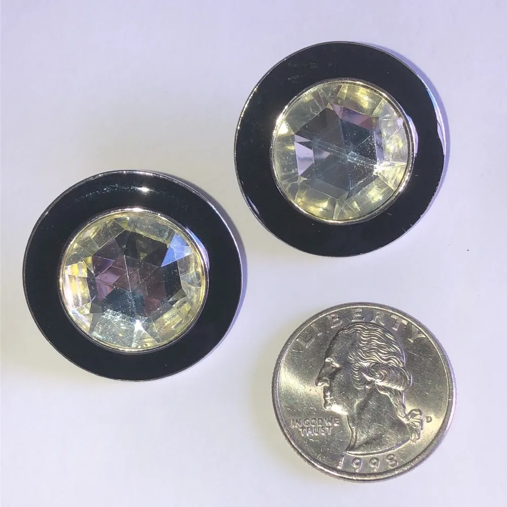 Black Enamel and Silver Tone Round Retro Boho Earrings - Image 6