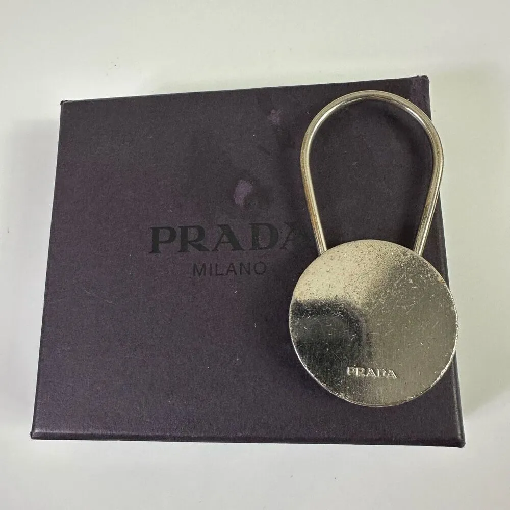 Prada Logo Circle Silver Tone Key Ring Holder‎ Bag Charm - Image 8