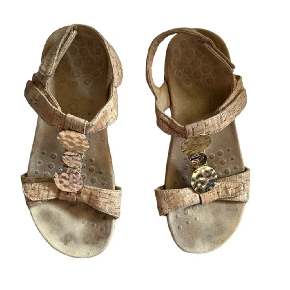 Vionic Farra Cork Tan Gold Slingback T Strap Flats Comfort Travel Orthopedic 6 - Image 4