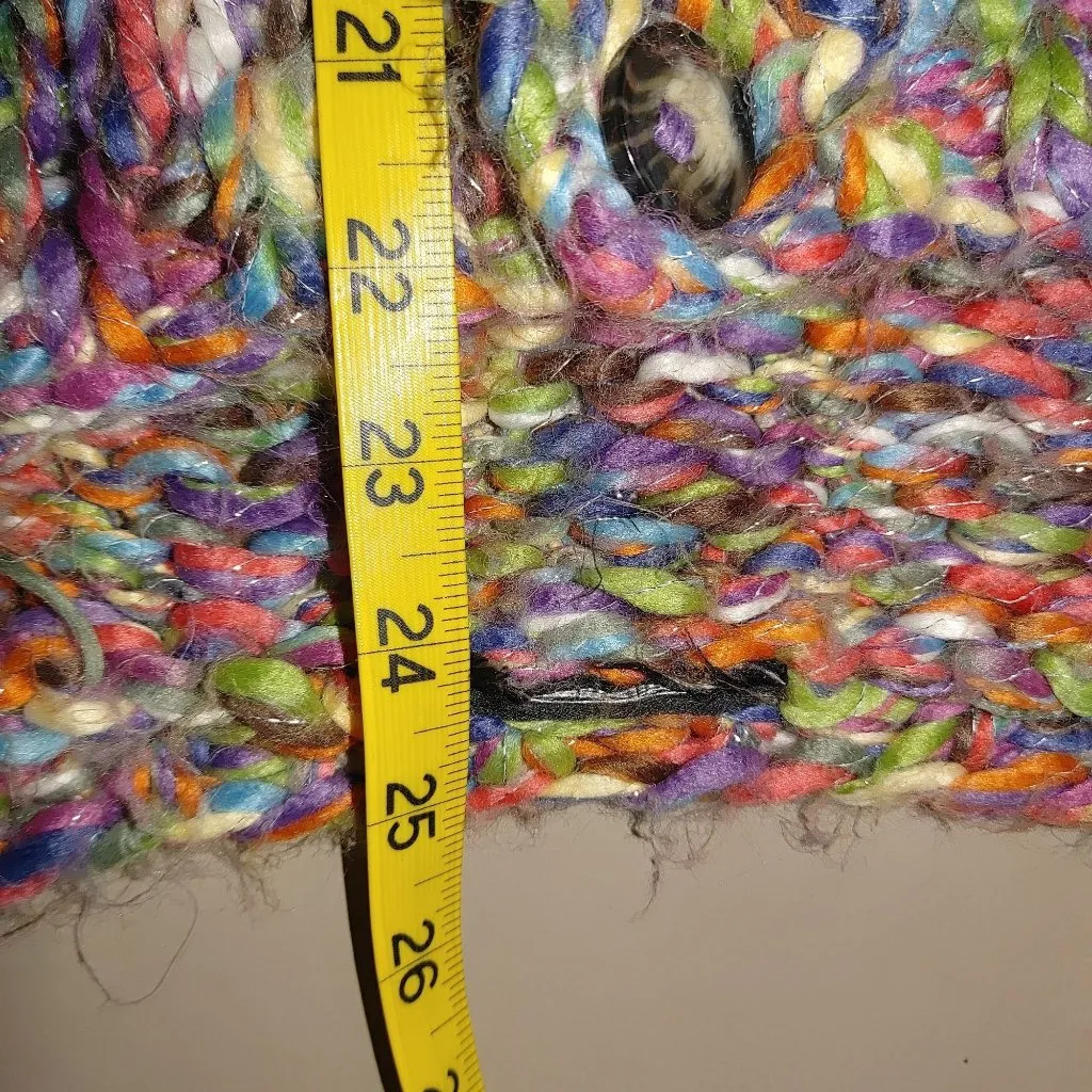 Cardigan Sweater XL Multicolor Oversize Cropped Chunky Knit Slouchy Large Button Blue - Image 2