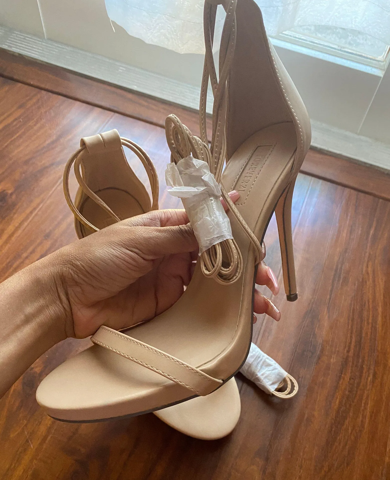 Nude Lace Up Heels Tan Size 8.5 - Image 3