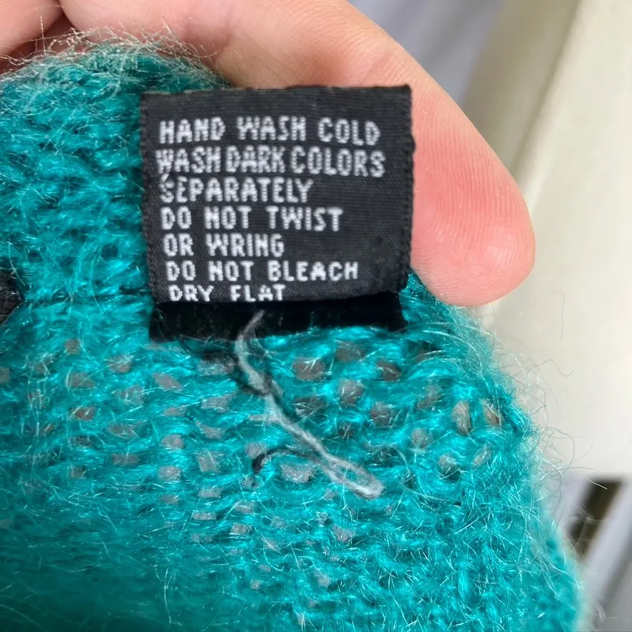 Vintage PASTA Cardigan Sweater Large‎ Mohair Blend Teal Green Floral Knitwear - Image 5