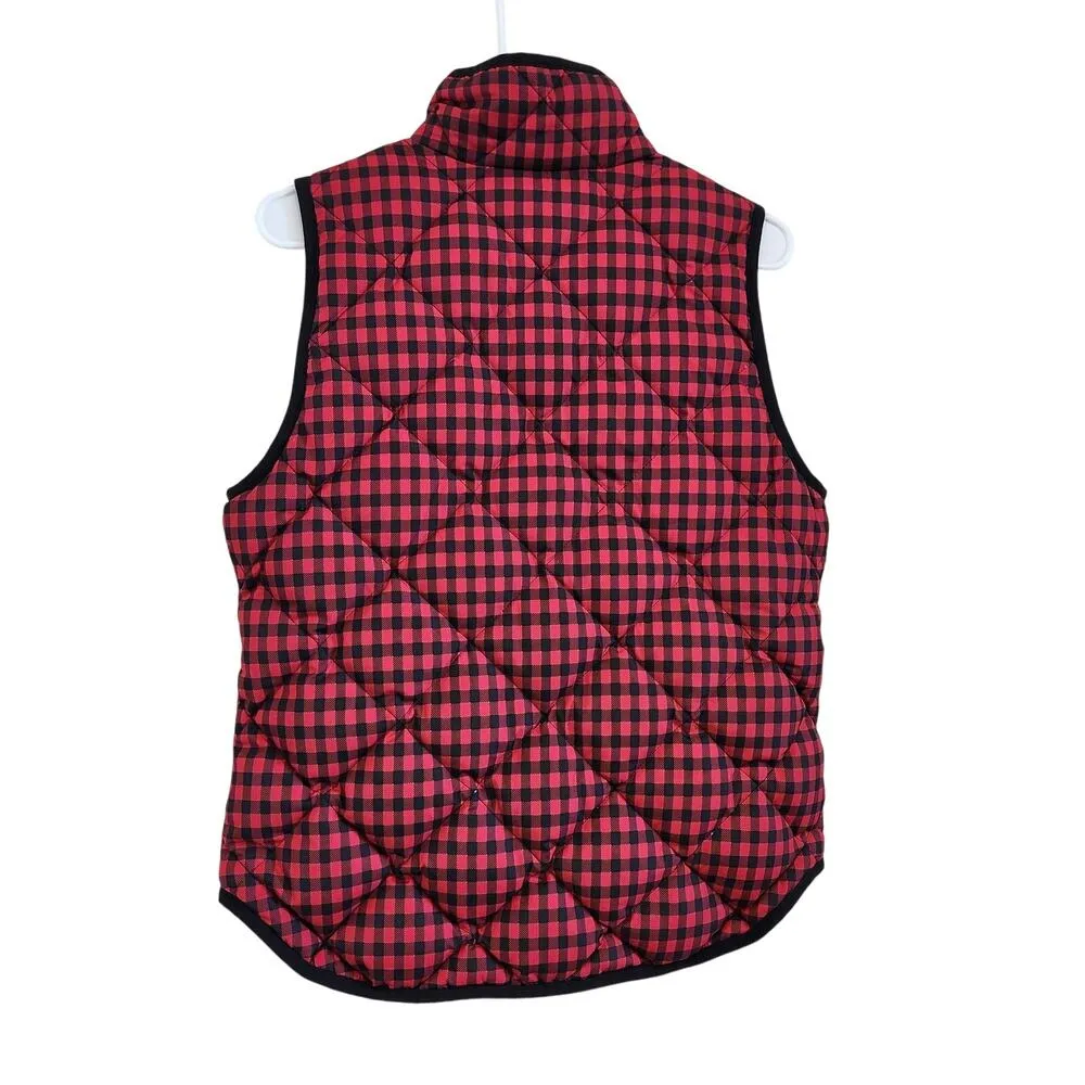J. Crew Excursion Buffalo Check Red Plaid Down Feather Puffer Vest Size Small - Image 3