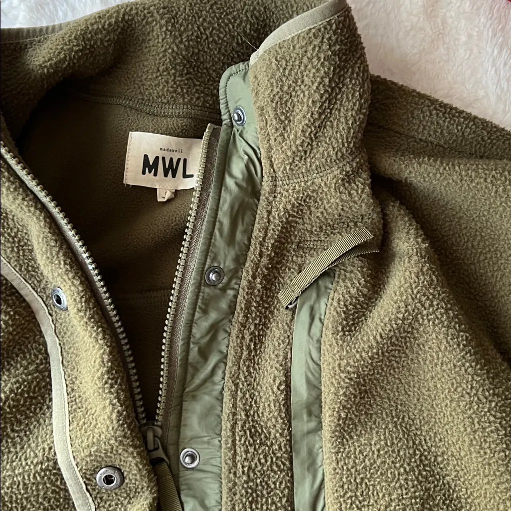 Madewell MWL (Re)sourced Sherpa Snap-Front Jacket Small Green - Image 4