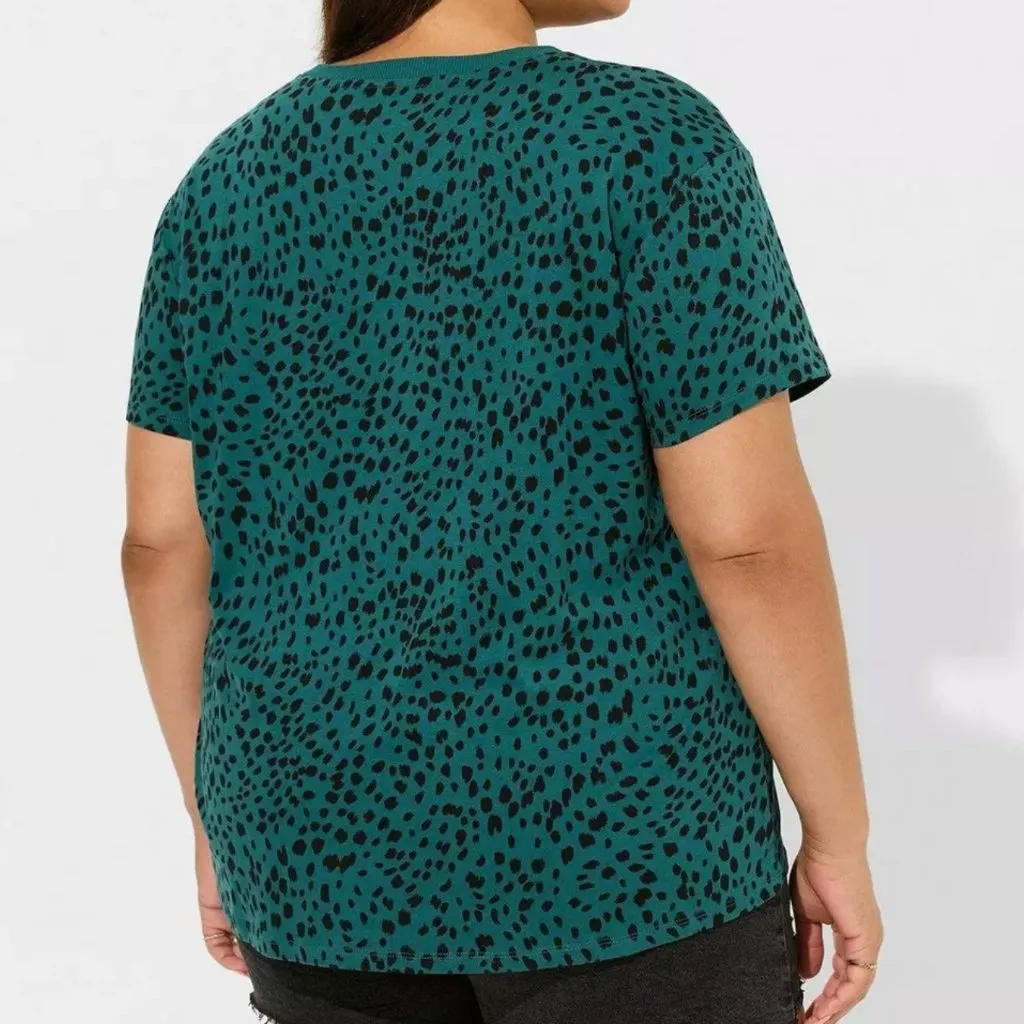 TORRID 3 Plus Size Heritage Jersey V-Neck Relaxed Fit Teal Leopard Cheetah Tee - Image 3