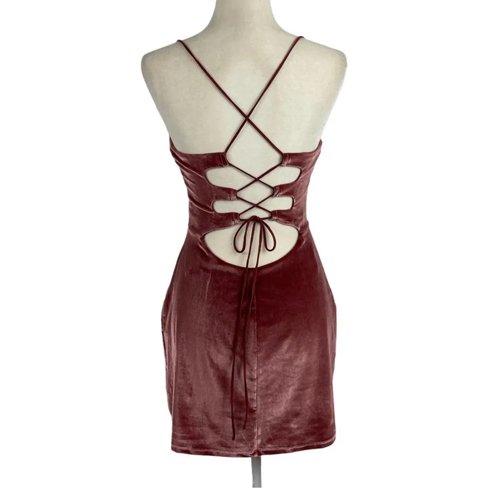 Revolve NBD Lauren Bodycon Velvet Strappy Open Back Mini Dress in Dusty Rose M - Image 8