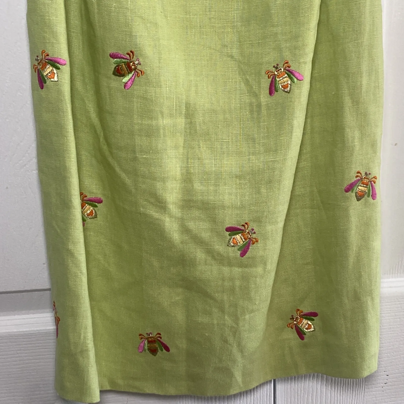 Jade Melody Tam Womens 4 Green Linen Bee Embroidery Dress - Image 3