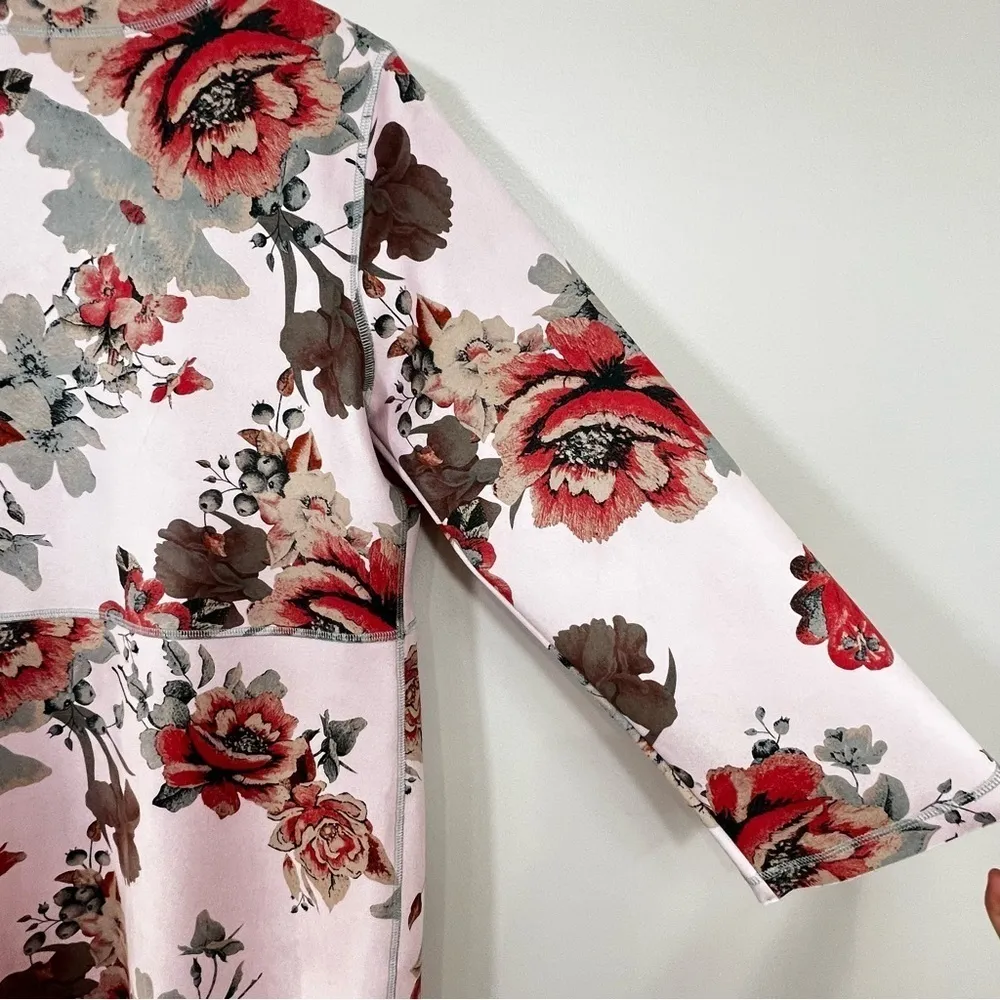 JOAN VASS Floral Blazer Jacket 3/4 Sleeve Faux Suede Open Front Duster M - Image 10