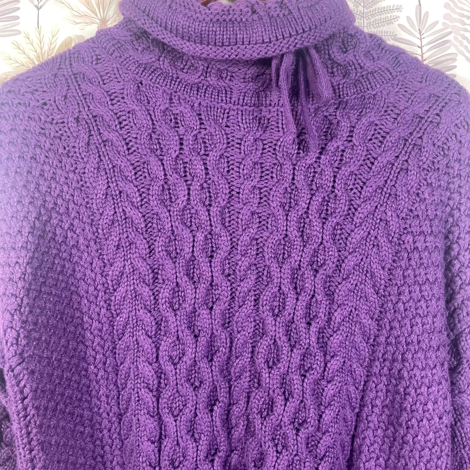 Per Se by Carlisle Purple Cable Knit Merino Wool Blend Turtleneck Sweater Small - Image 2