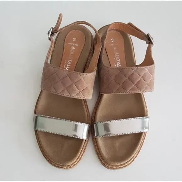 Aquatalia Marvin K Nude Suede Silver Metallic Whistler Strappy Sandals 6.5 - Image 2