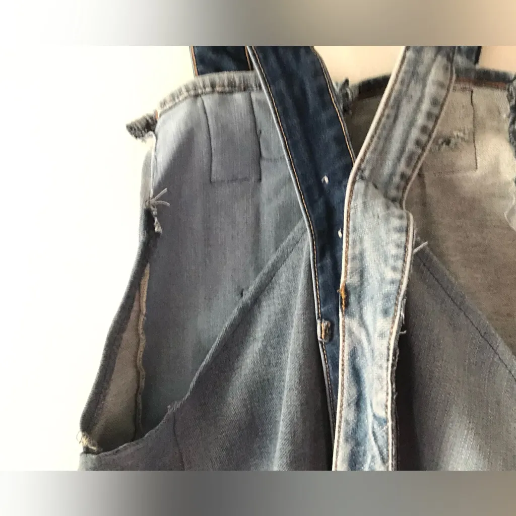 OOAK Handmade American Eagle Patchwork Denim Overall Jumper Dress One Size Blue Size M - Image 12