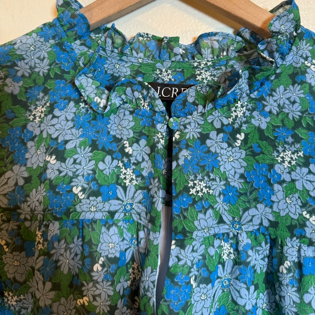 J. Crew Ruffle-trim short-sleeve top in hyacinth‎ fields - Image 4