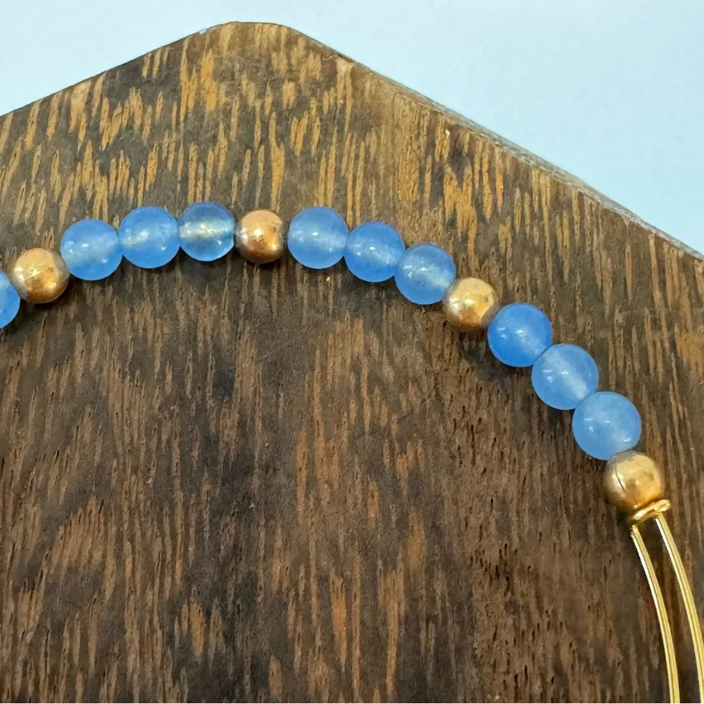 ALEX AND ANI NEW  color classic hydrangea blue beaded gold tone bangle bracelet - Image 7