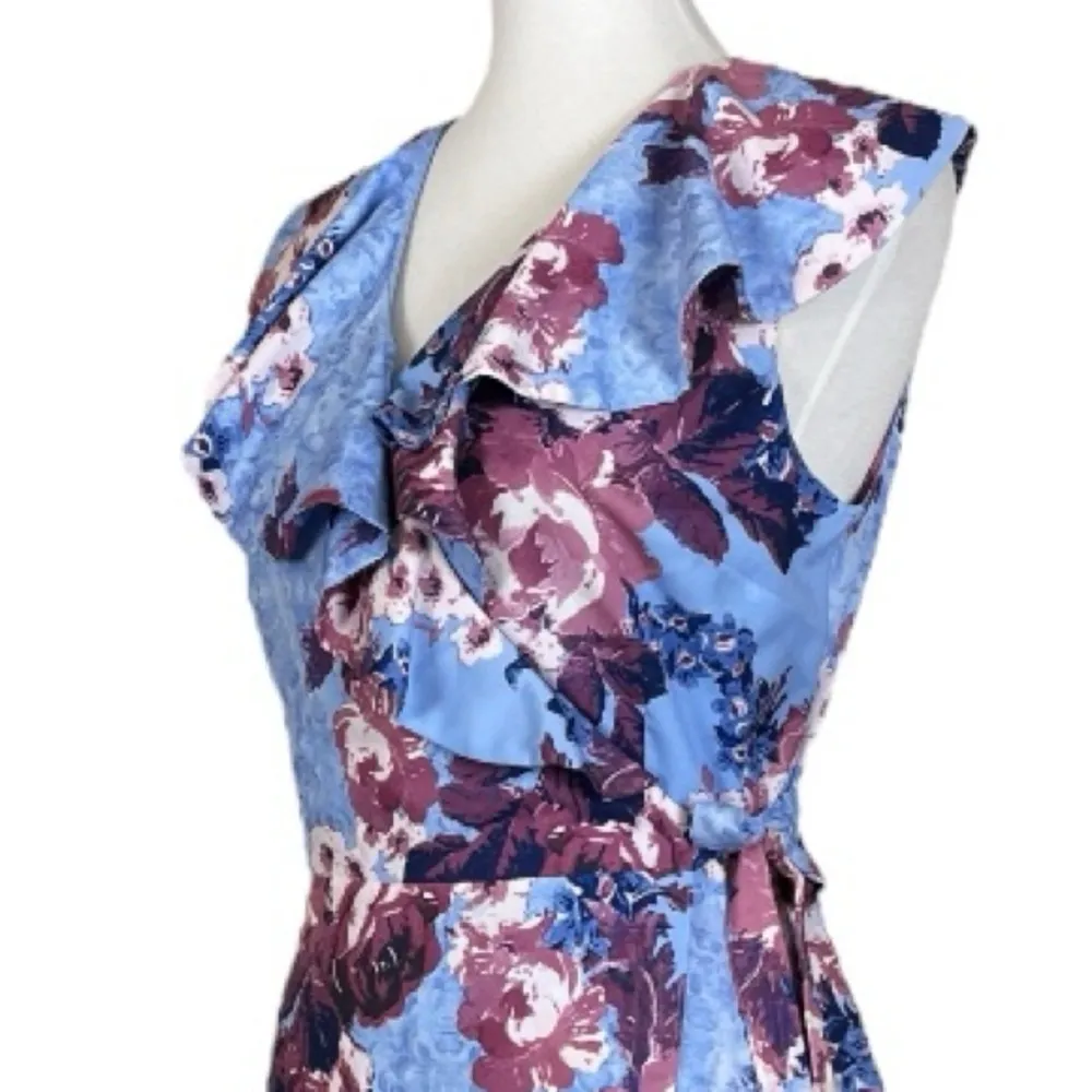 Alex Marie Wrap Dress Midi Ruffle Top Sleeveless Blue Pink Floral Women’s Size 6 - Image 10