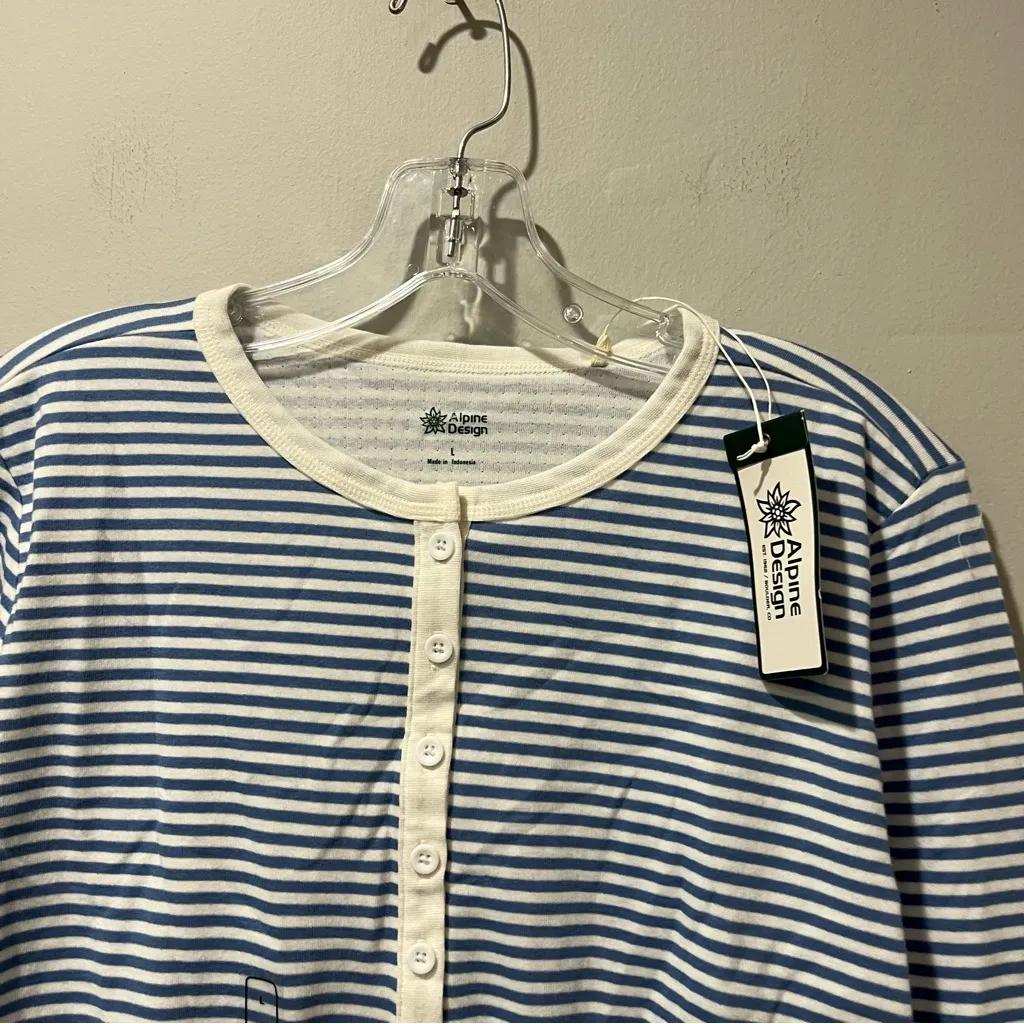 New Alpine Design Women Large Peak Duofold Henley Blue Striped Shirt Long Sleeve - Image 4