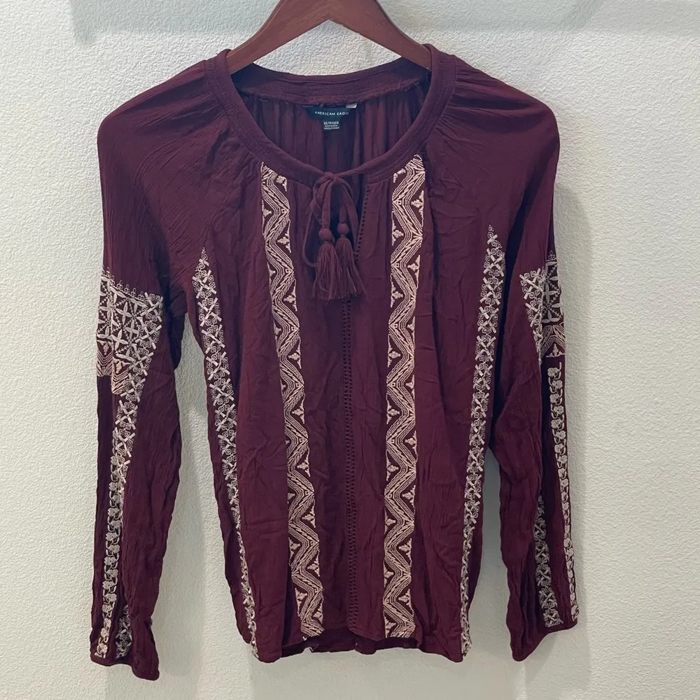 American Eagle Outfitters - Maroon Embroidered Blouse - Medium - Image 6
