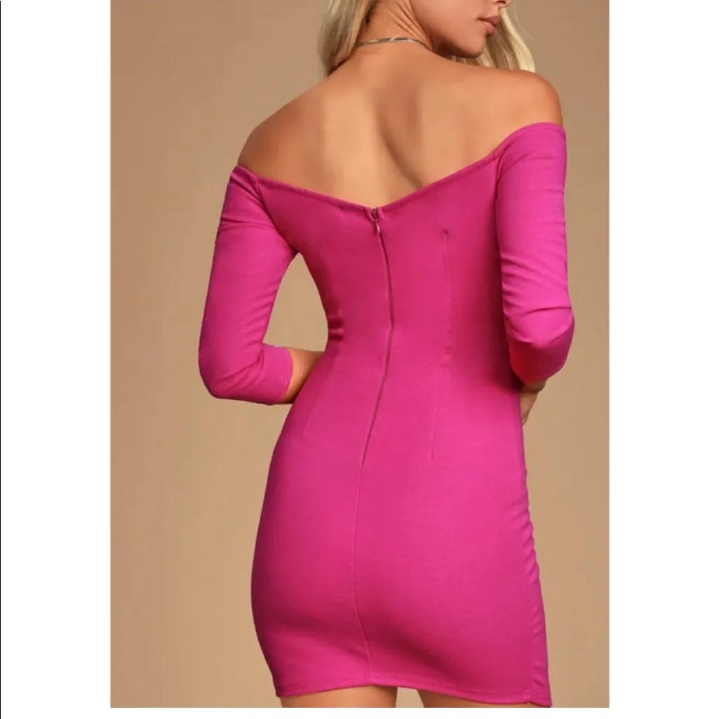 Lulu’s Baby Be Mine magenta off the shoulder asymmetrical hem mini dress XS Purple - Image 3