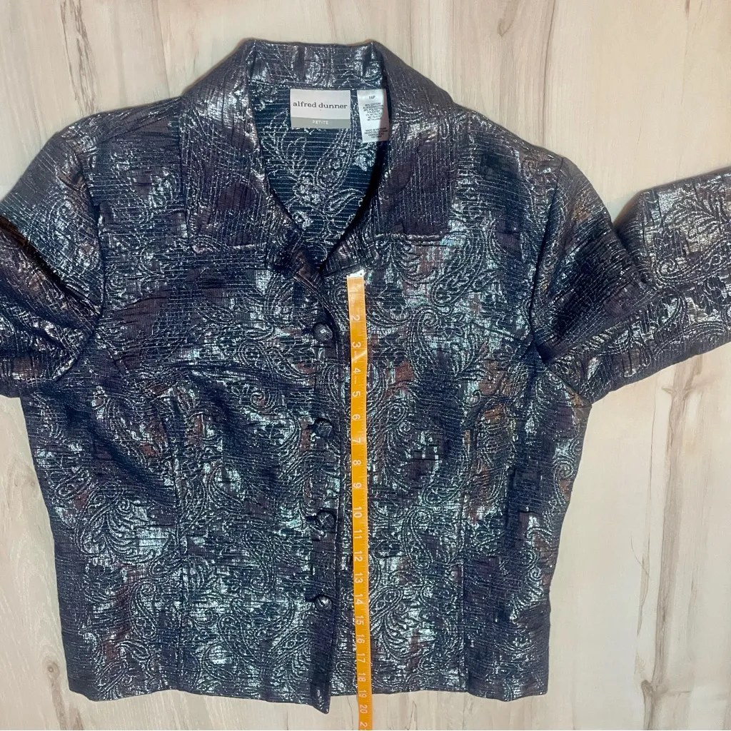 Alfred Dunner Women 16P Coat Jacket Blue Silver 3/4 Sleeve Button Metallic - Image 10