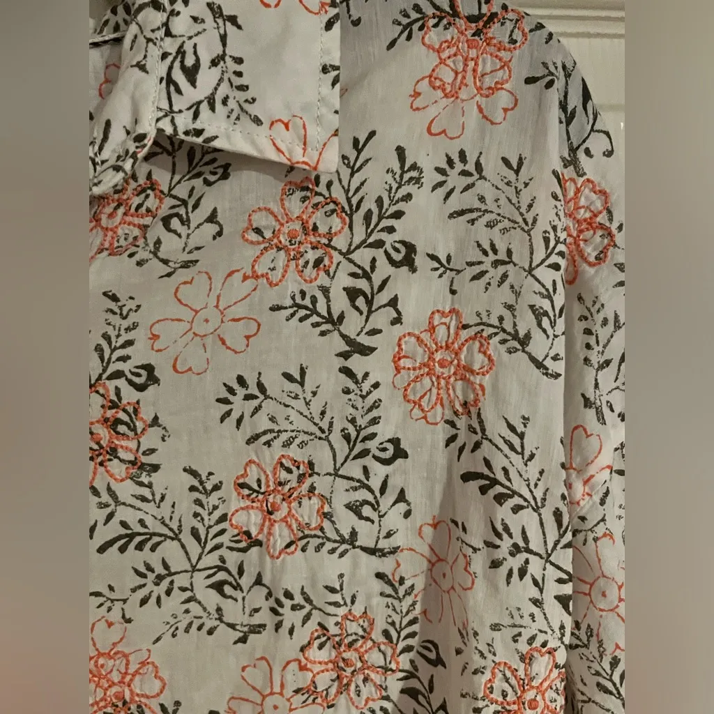 Anthropologie Womens Button Down Blouse, Size XS, White Black Orange Floral - Image 4
