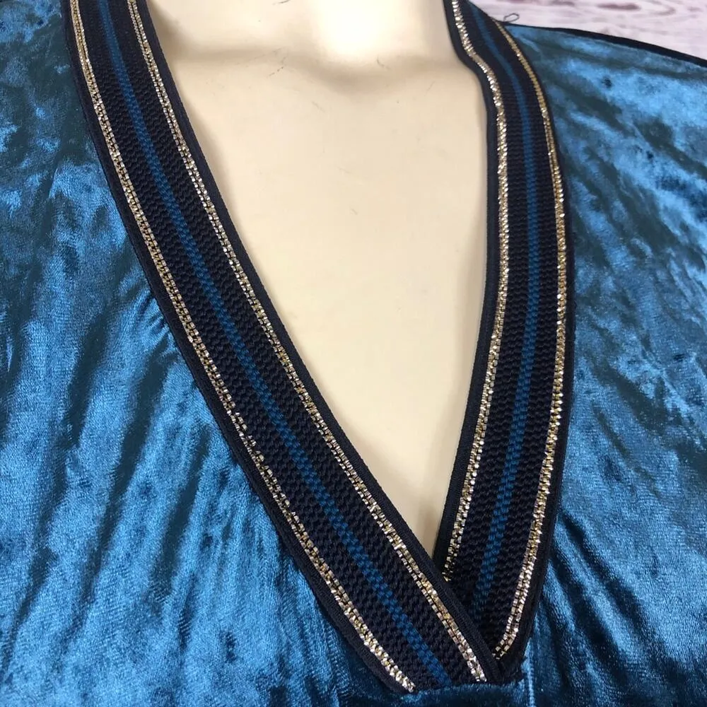 Zara Green velvet metallic dress with stripes long sleeved V neck size small - Image 9