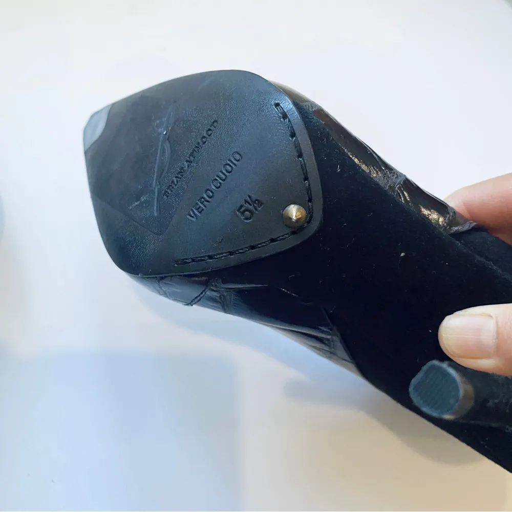 BRIAN ATWOOD Black Suede Embossed Croc Leather Pointed Toe Heel ankle Bootie - Image 8