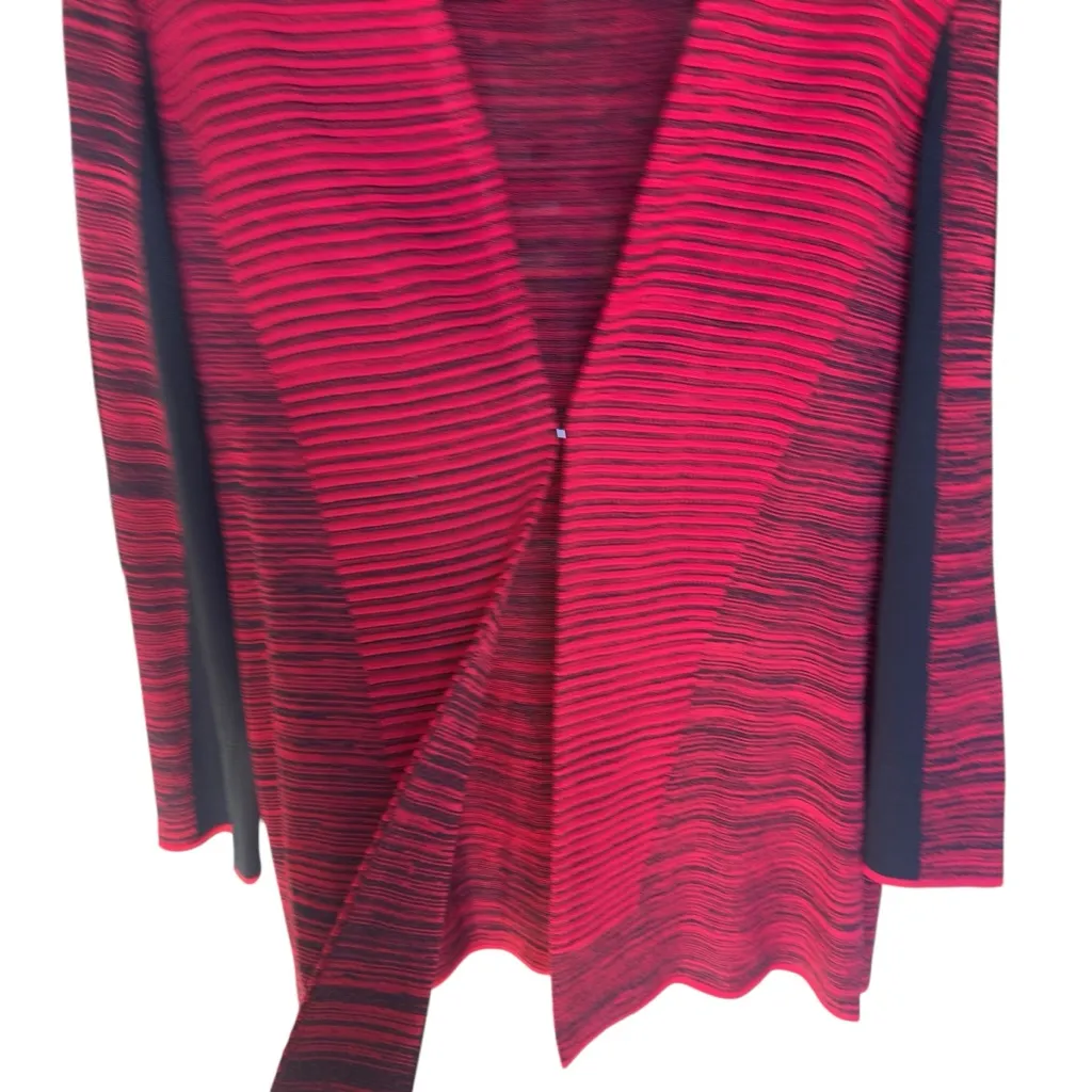 Ming Wang Red Black Striped Knit Open Front Long Sleeve Cardigan Sweater XL - Image 6