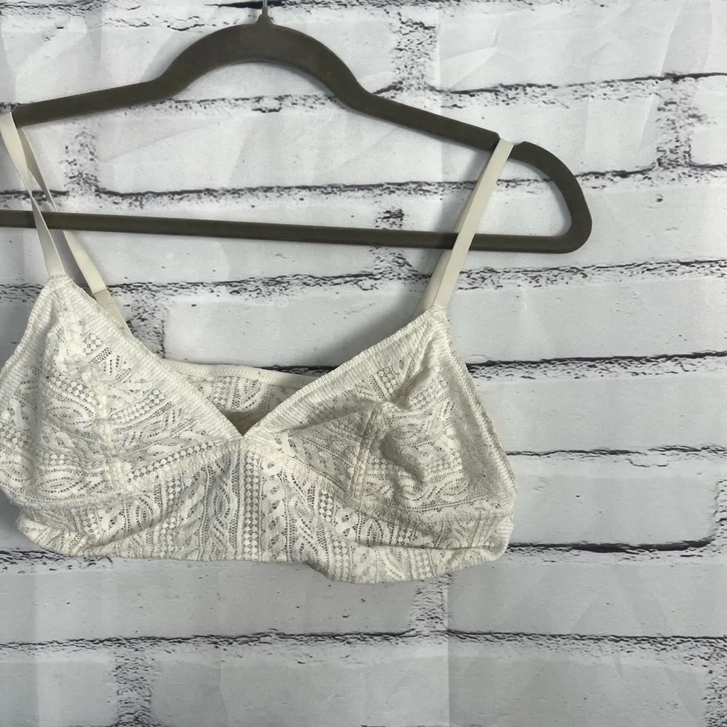 Aerie White Lace Bralette Wireless Women’s Large Soft Stretch Lined Crop Top Y2K - Image 5