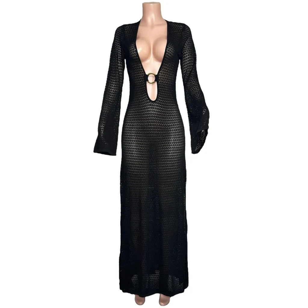 MONDAY SWIMWEAR Montego Luxe Crochet Knit Dress, Black, V (US12/14) Black Size XL - Image 4