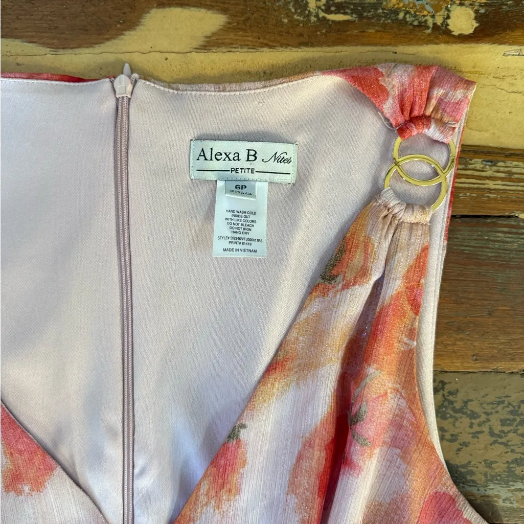 Alexa B Nites Summer Floral Shimmery Coral Lightweight Maxi Dress ~ Size 6P 💚🍄 Orange - Image 6