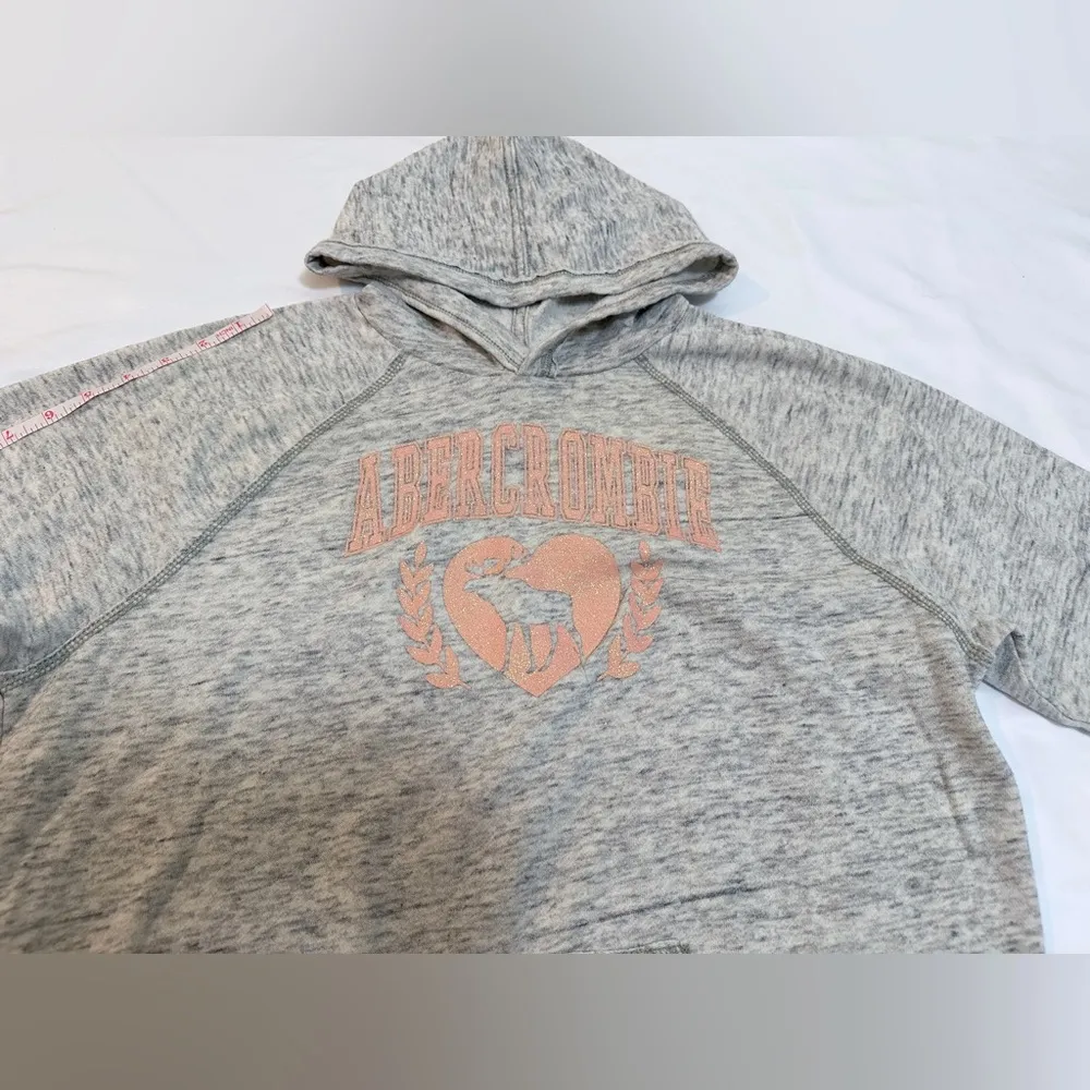 Vintage Abercrombie Glitter Logo Pullover Hoodie - Heather Grey - 15/16 (XS/S) - Image 7