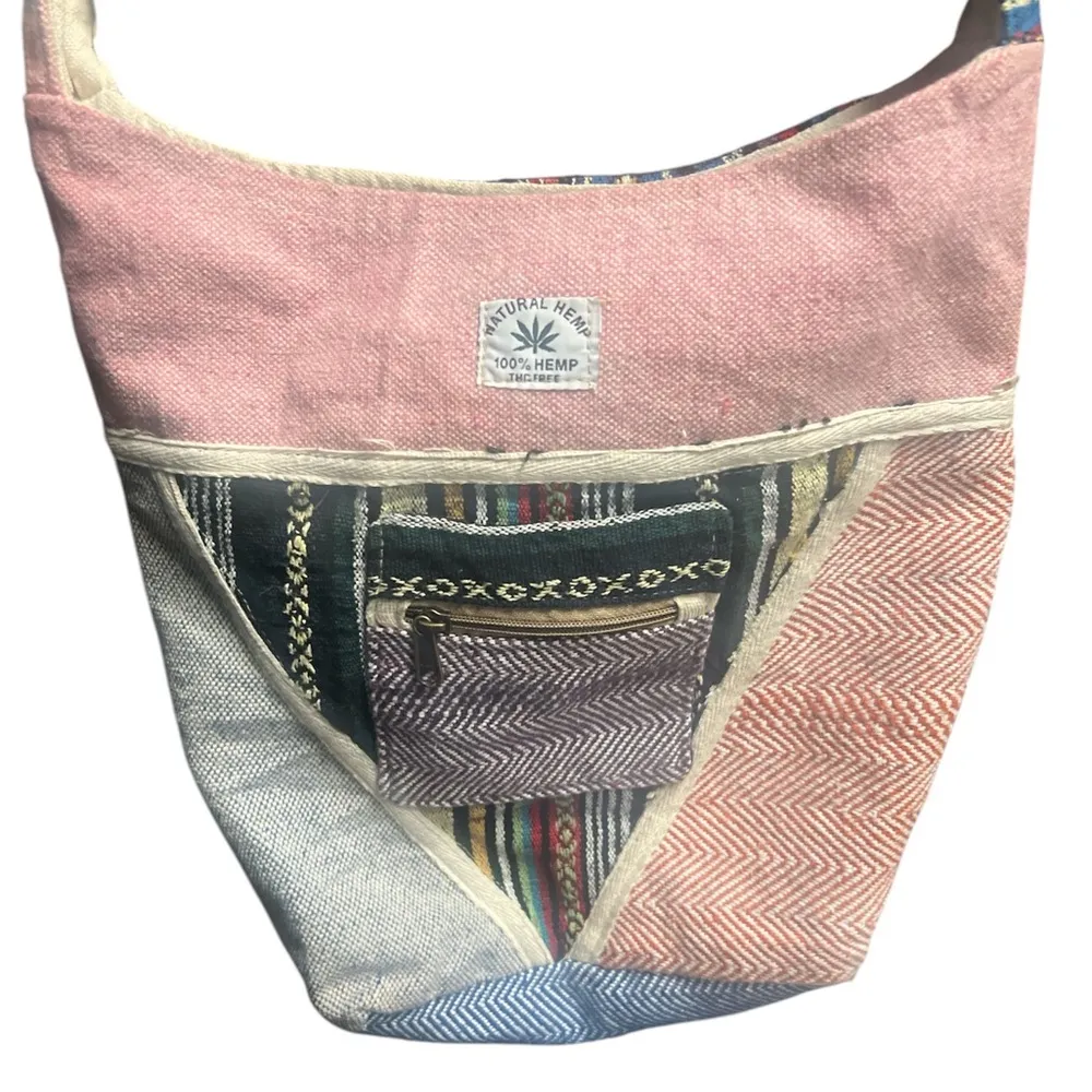 Natural Hemp 100% Colorful Patchwork Shoulder Bag Pink - Image 3