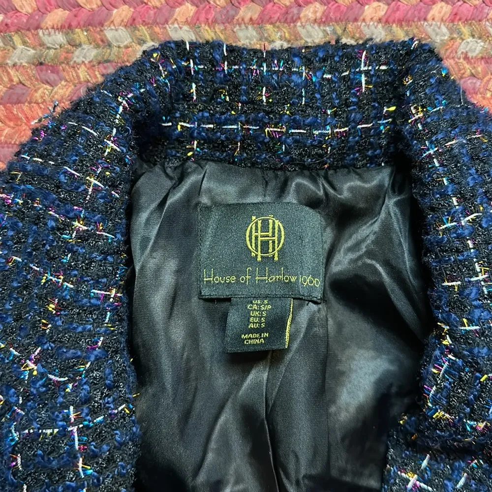 HOUSE OF HARLOW RAINBOW SPARKLE METALLIC TWEED DOUBLE BREASTED BLAZER Black - Image 4