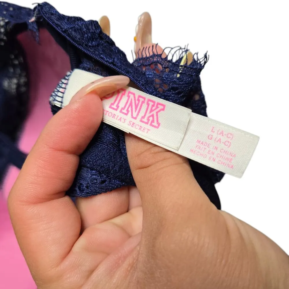 PINK by Victoria's Secret Blue Lace Push-Up Bralette Size: L - Image 3