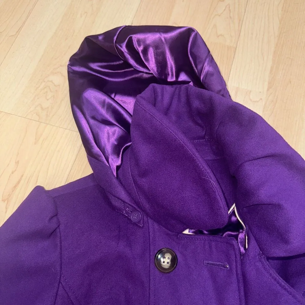Pink Envelope Purple Women's Hooded Belted Peacoat Jacket CoatSize Medium - Image 4