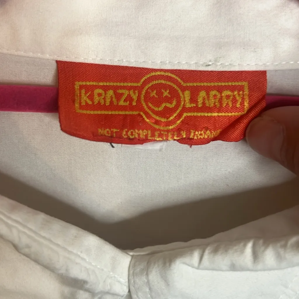 Vintage Y2K Krazy Larry White Button Tie Front Cropped Collar Shirt Blouse XL Size L - Image 6