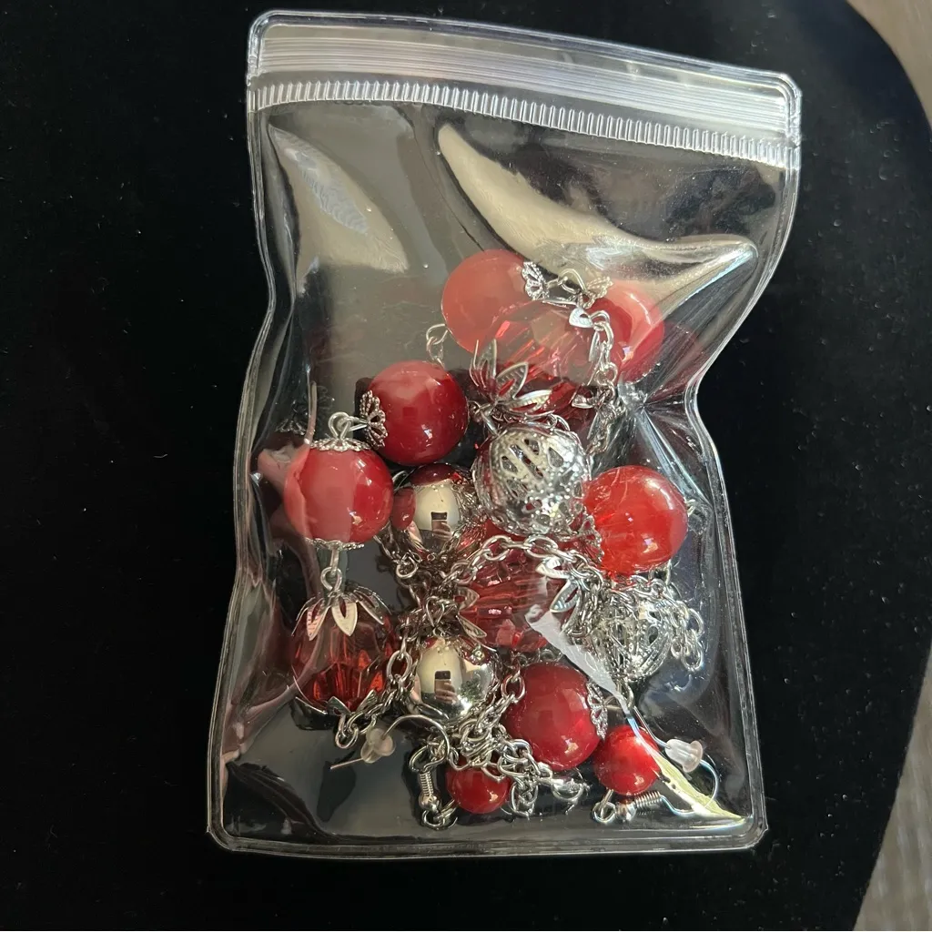 NEW Matching Necklace and earrings set Custom Jewelry retro beaded chain Red - Image 8